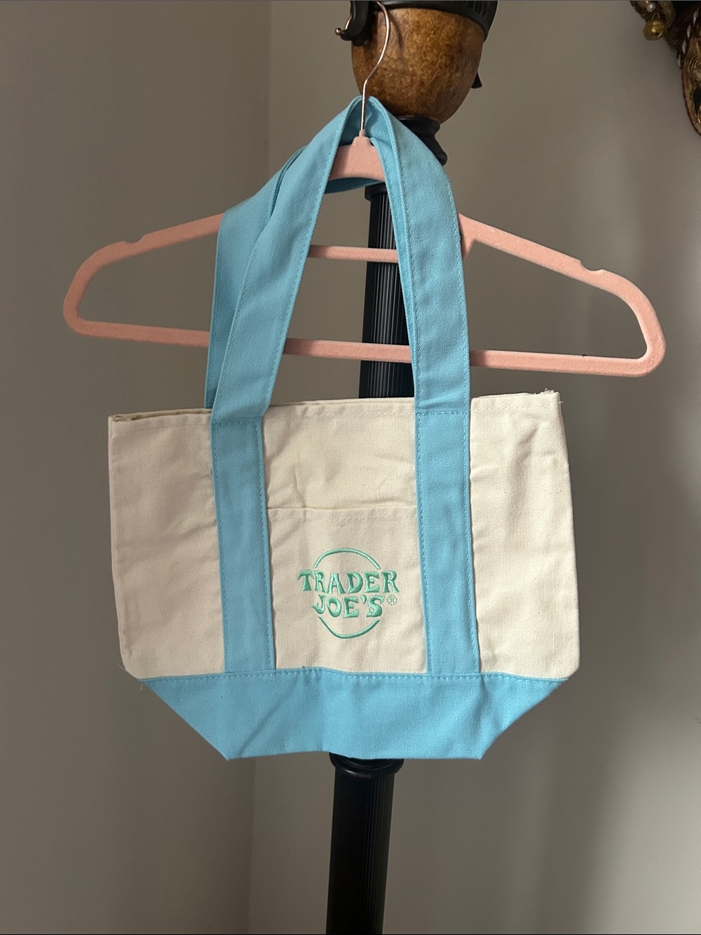 Trader Joe’s Cream and Light Blue Canvas Tote Bag NWT